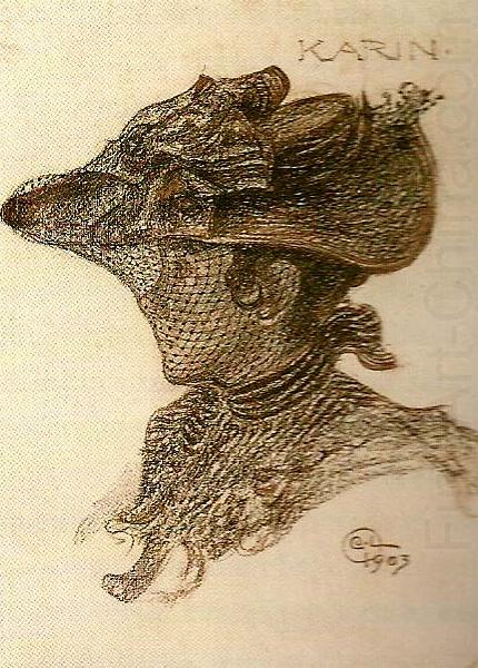 karin med hatt och flor, Carl Larsson